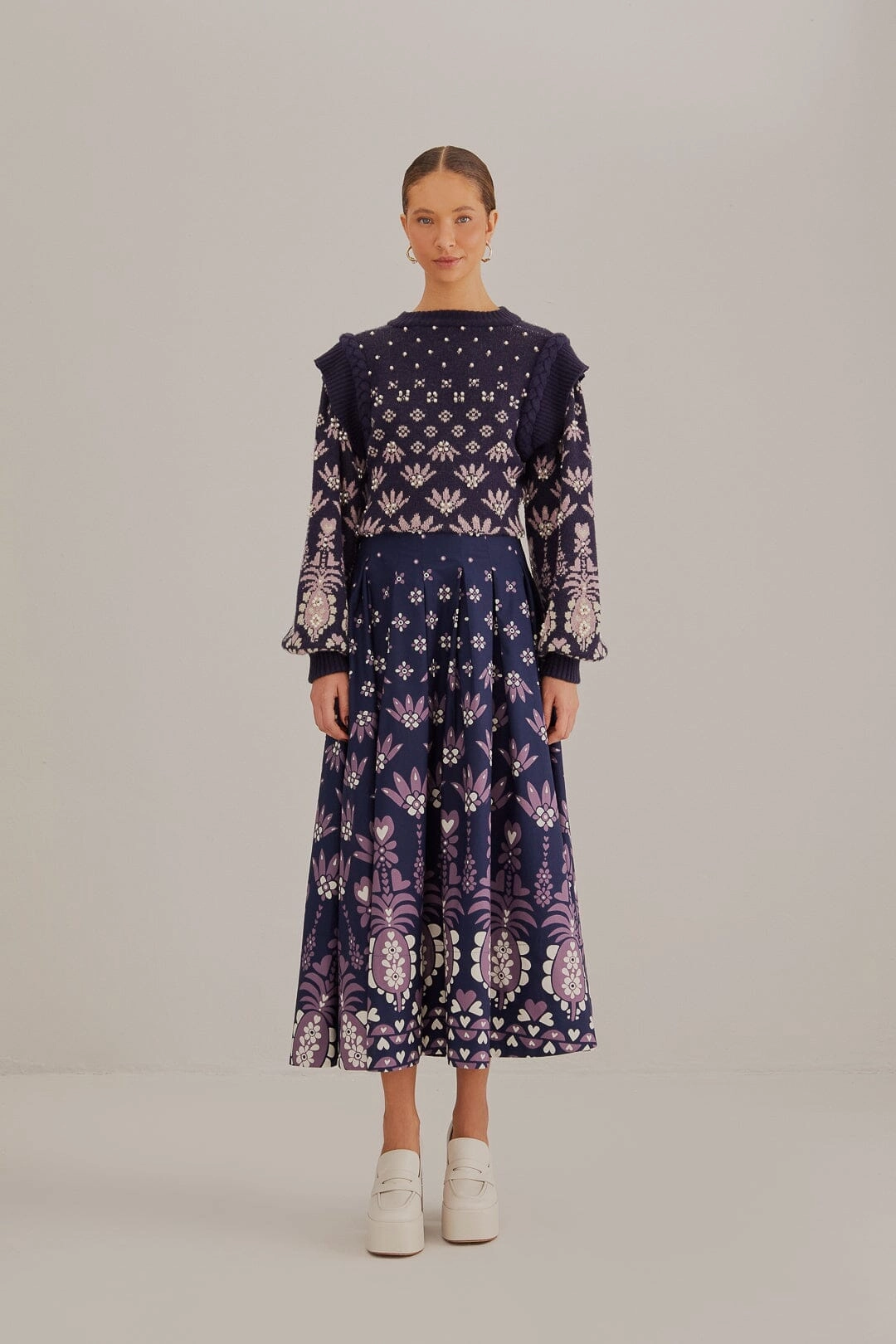 Dark Blue Ainika Martina Midi Skirt Tea length