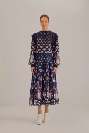 Dark Blue Ainika Martina Midi Skirt Tea length