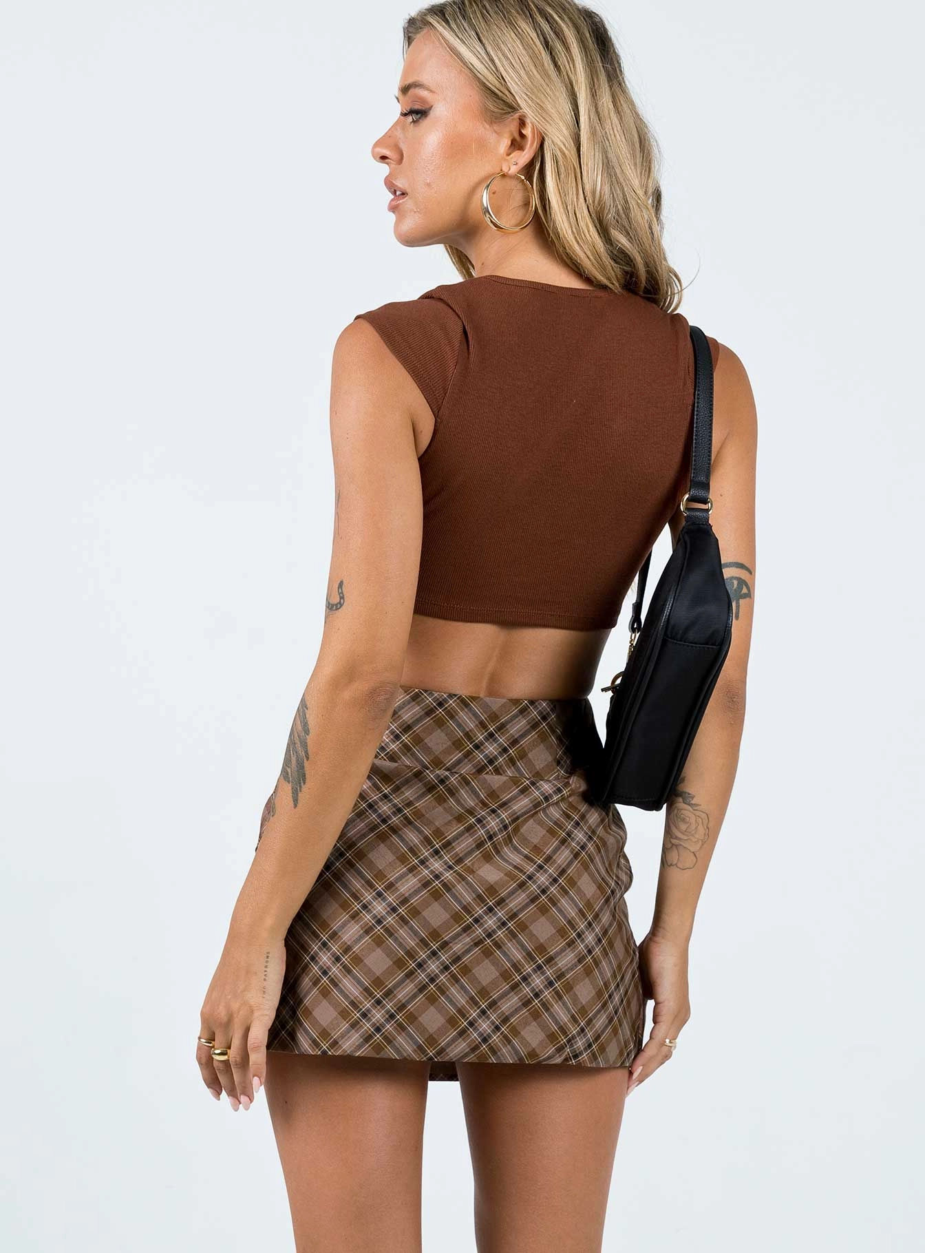 Davenport Mini Skirt Brown Roll Up Hem