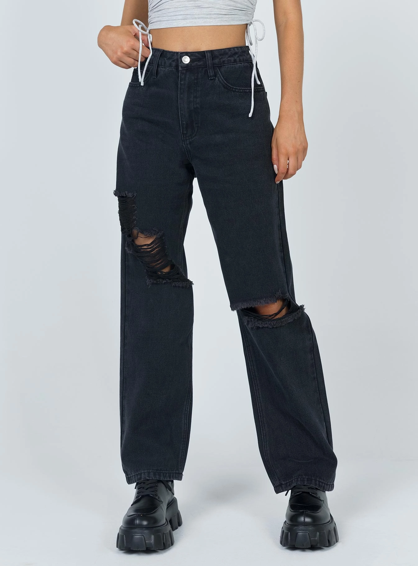 Fraya High Rise Boyfriend Jeans Denim Stone Wash Finish