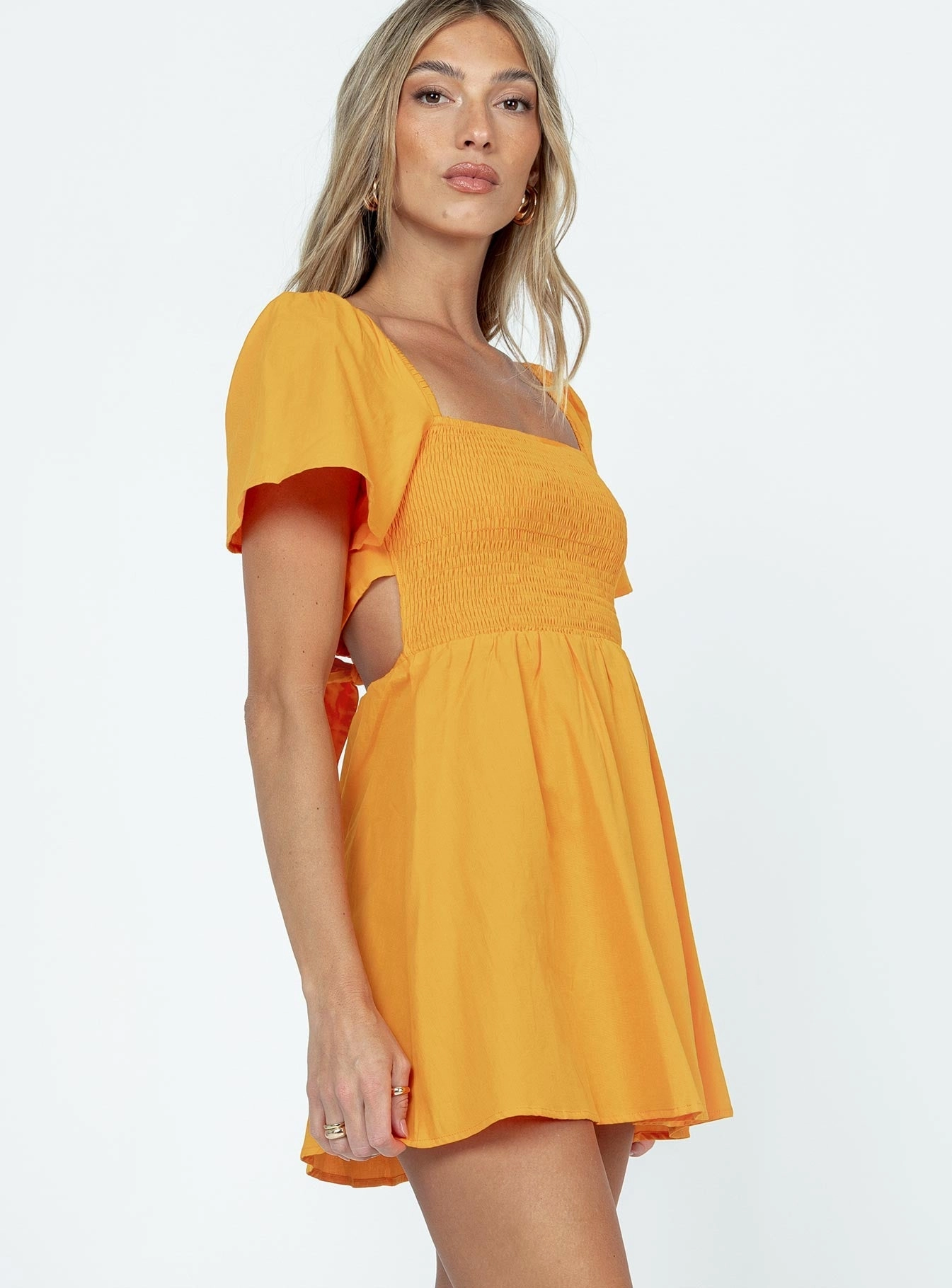 Summer Nights Mini Dress Orange Flowy Texture Layered Look