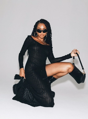 Coltan Long Sleeve Maxi Dress Black OdorControlTreatment