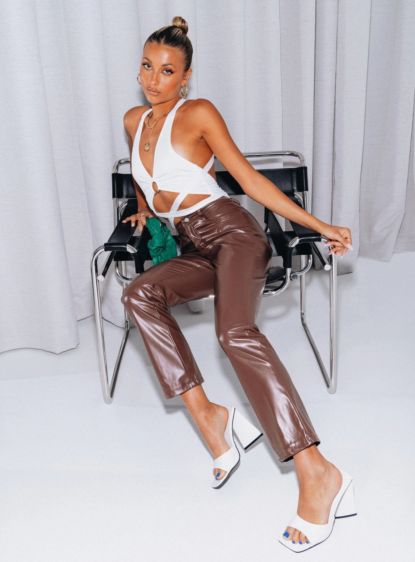 Lillie PU Pants Brown Essential Waist Odor Resistant