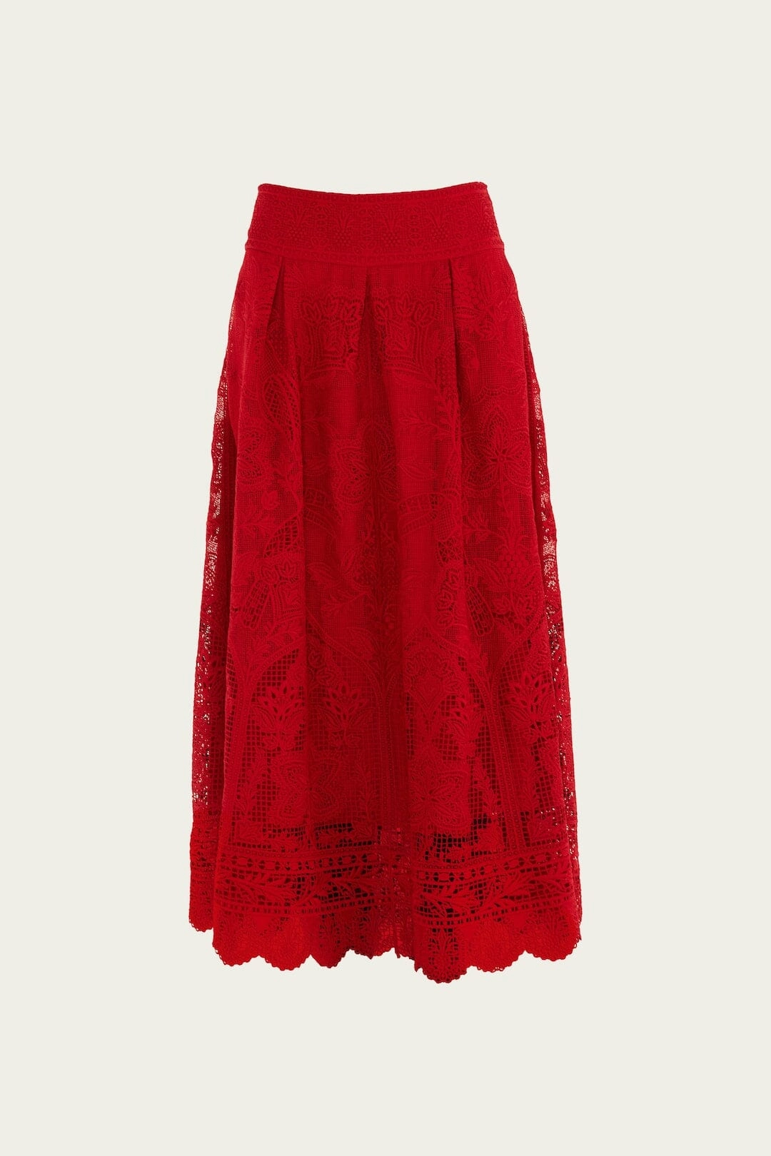 Red Guipure Boho Garden Skirt Refined Texture Fashion Collab