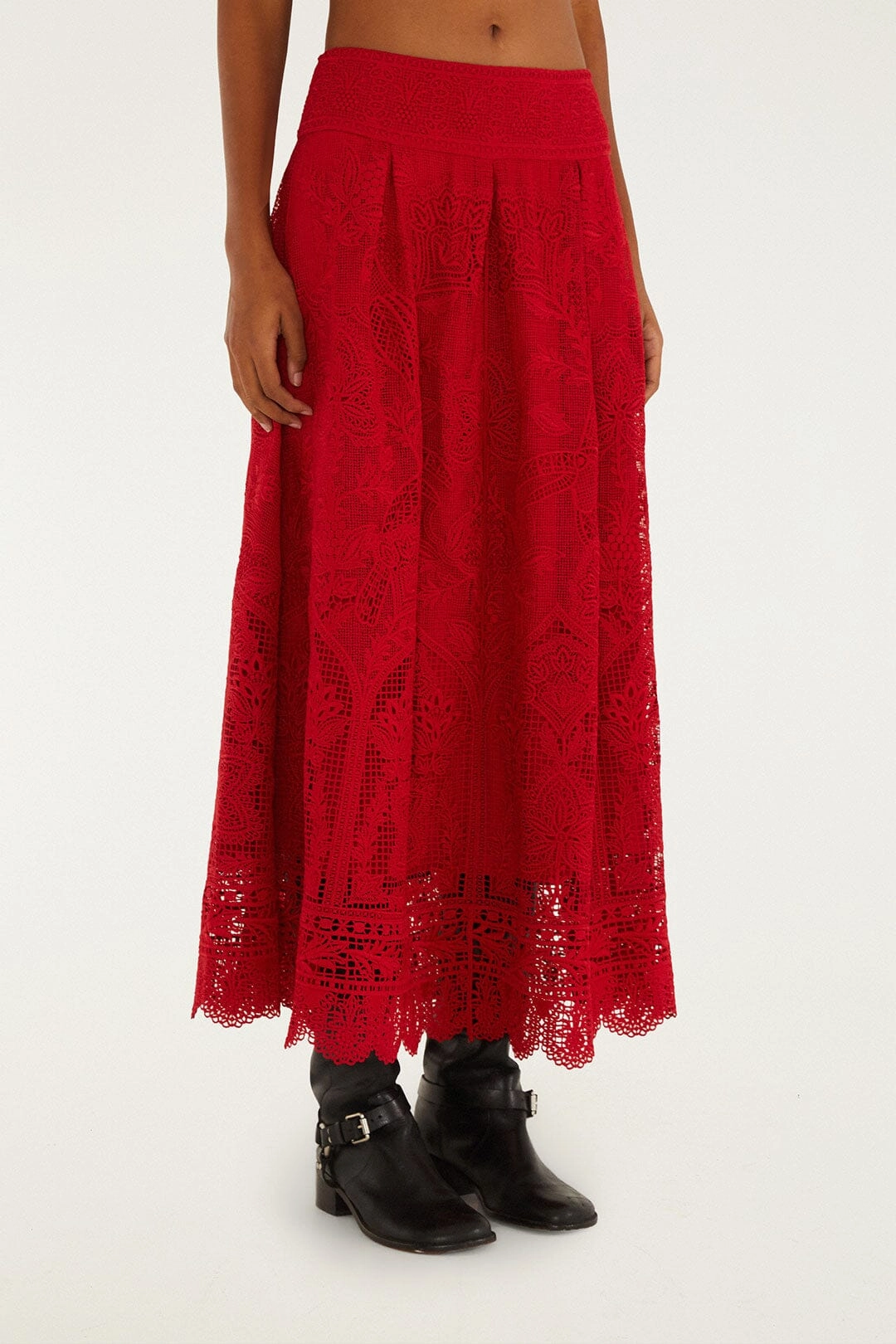 Red Guipure Boho Garden Skirt Textured Surface Limited Release