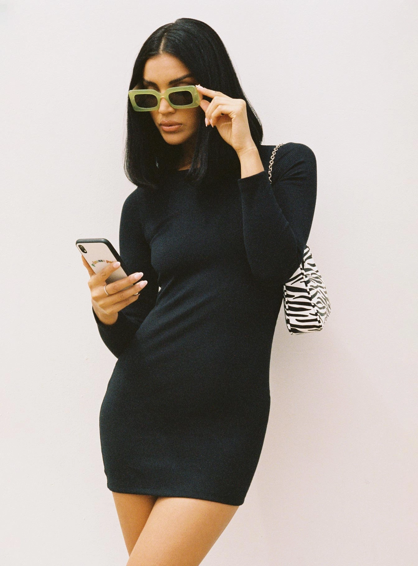 Dear Jane Mini Dress Black Fold-Over-Detail City Rhythm