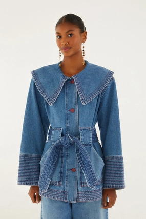 Eco Friendly Denim Collared Belted Trench Coat