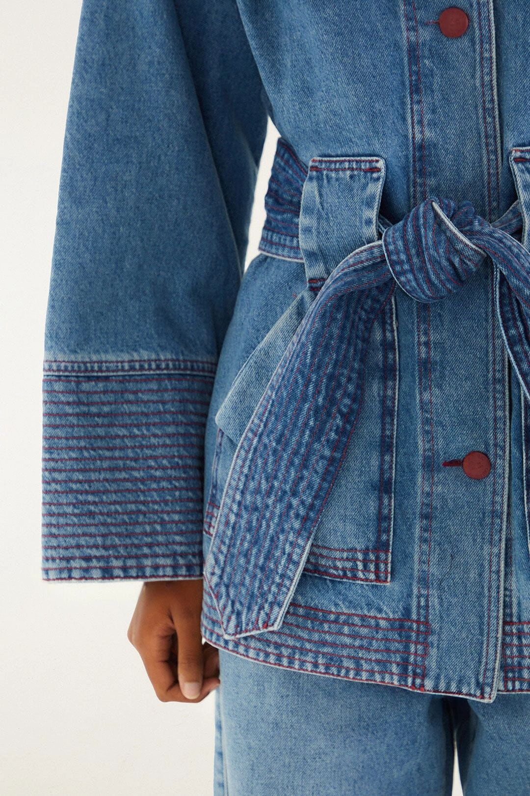 Lightweight Material Mid Season Wear Denim Collared Belted Trench Coat