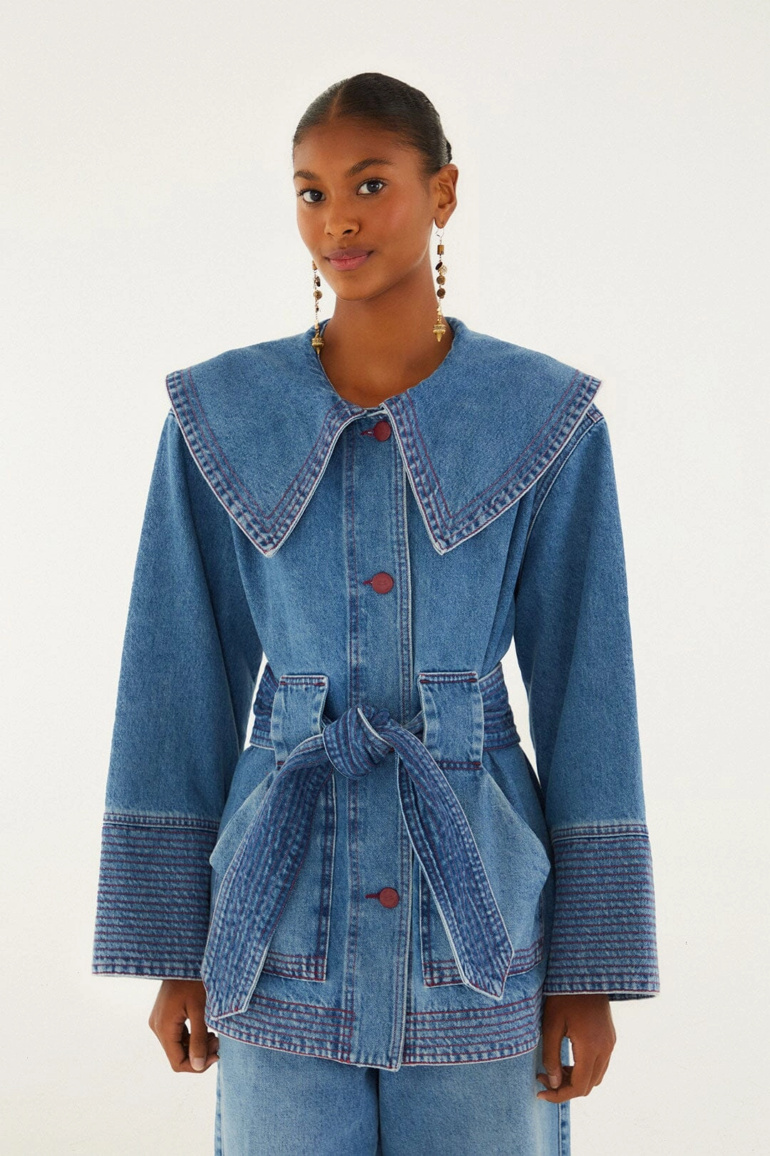 Eco Friendly Denim Collared Belted Trench Coat