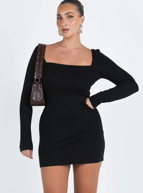 Browder Long Sleeve Mini Dress Black Vibrant Layer Tiered Skirt