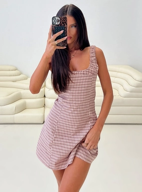 Denley Cinched Mini Dress Pink Check Bold Design