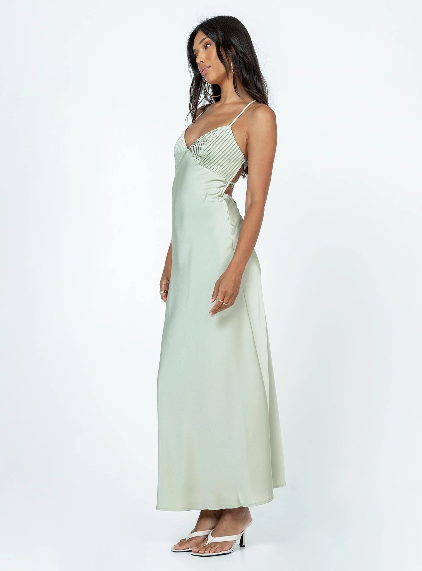 Dennings Maxi Dress Sage Stylish Design Pleated-Texture