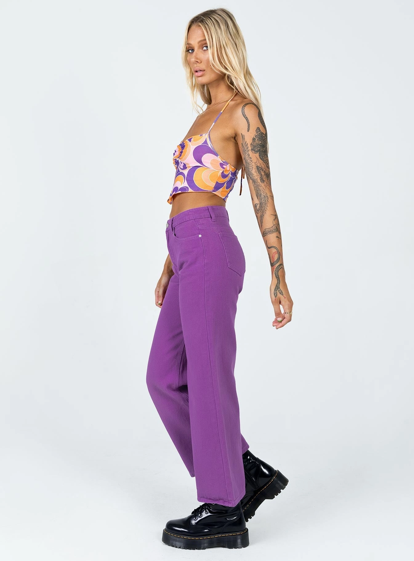 Travel Outfit Music Event Classic Five Pocket Design Denver Denim Jeans Purple