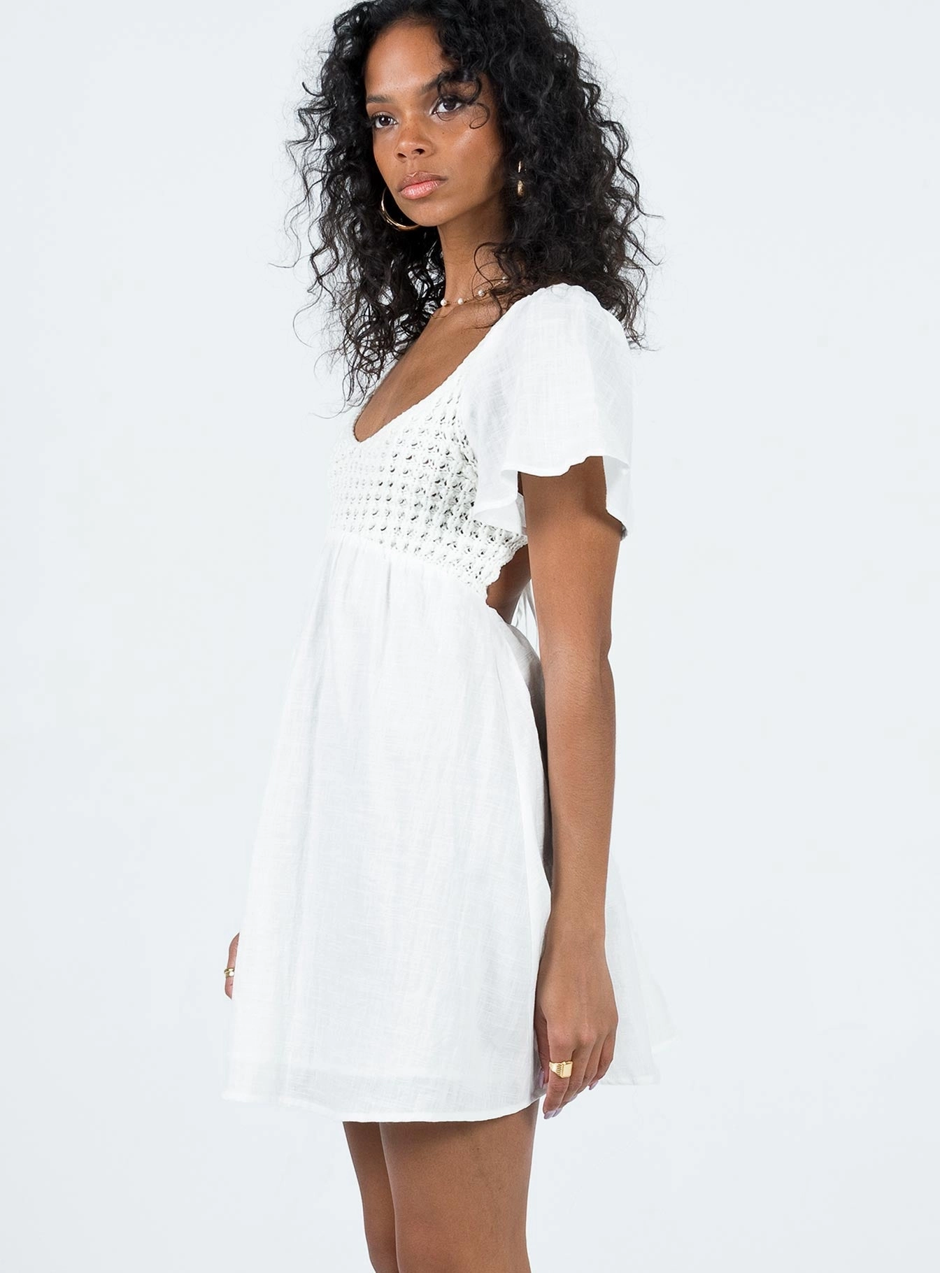 Derena Crochet Bust Mini Dress White Comfortable Fashion