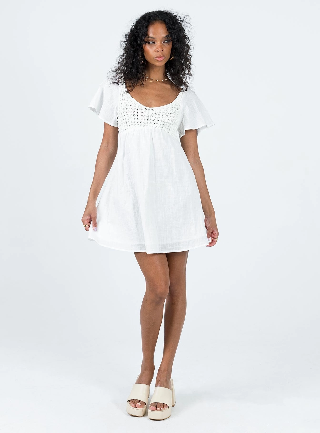 Grace Soft Derena Crochet Bust Mini Dress White