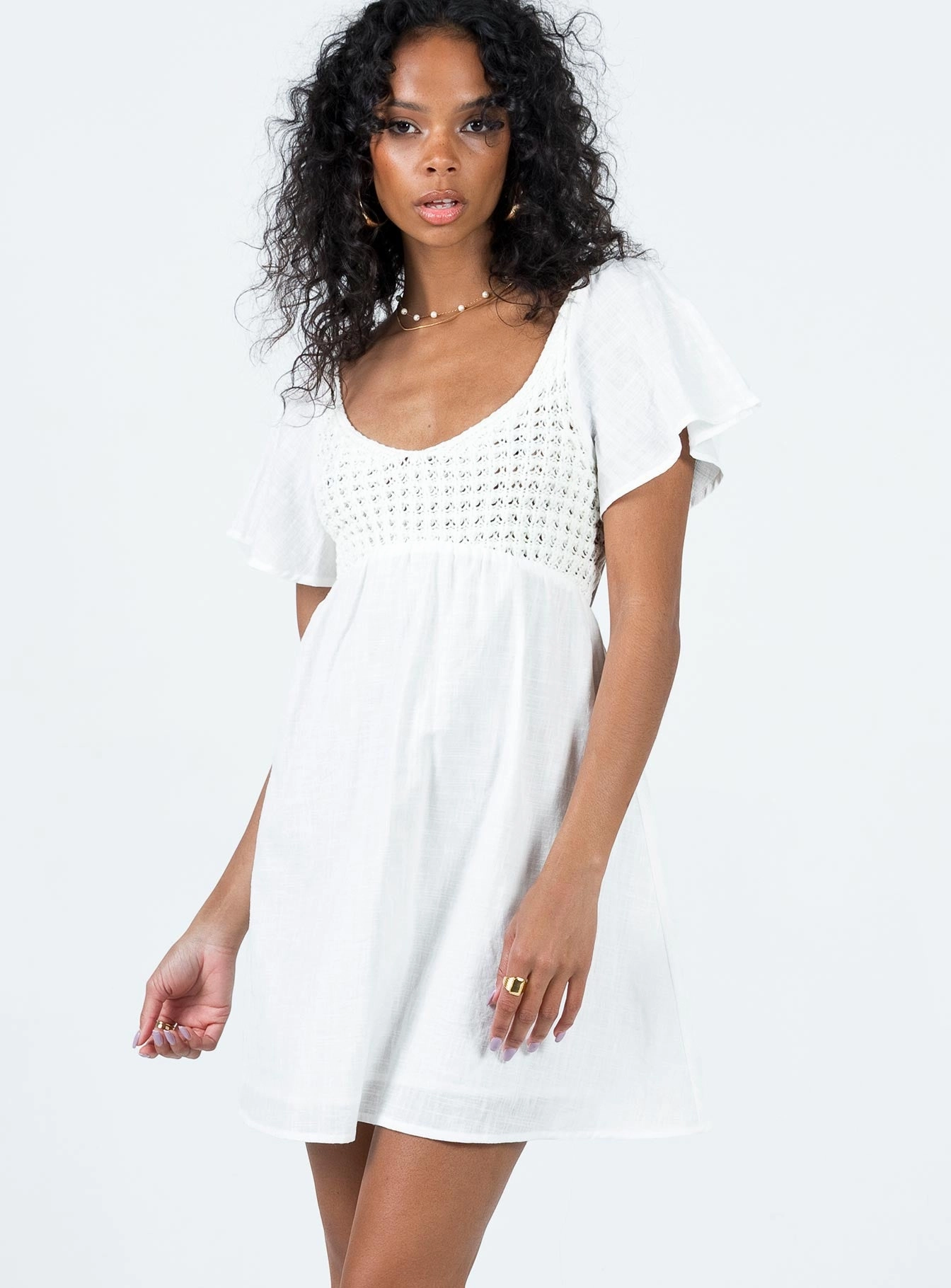 Derena Crochet Bust Mini Dress White Smart Texture Smooth Flow