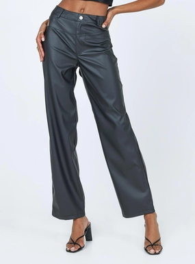 Desire Hip Cut Out PU Pants Black No Fuss Stain Release Finish