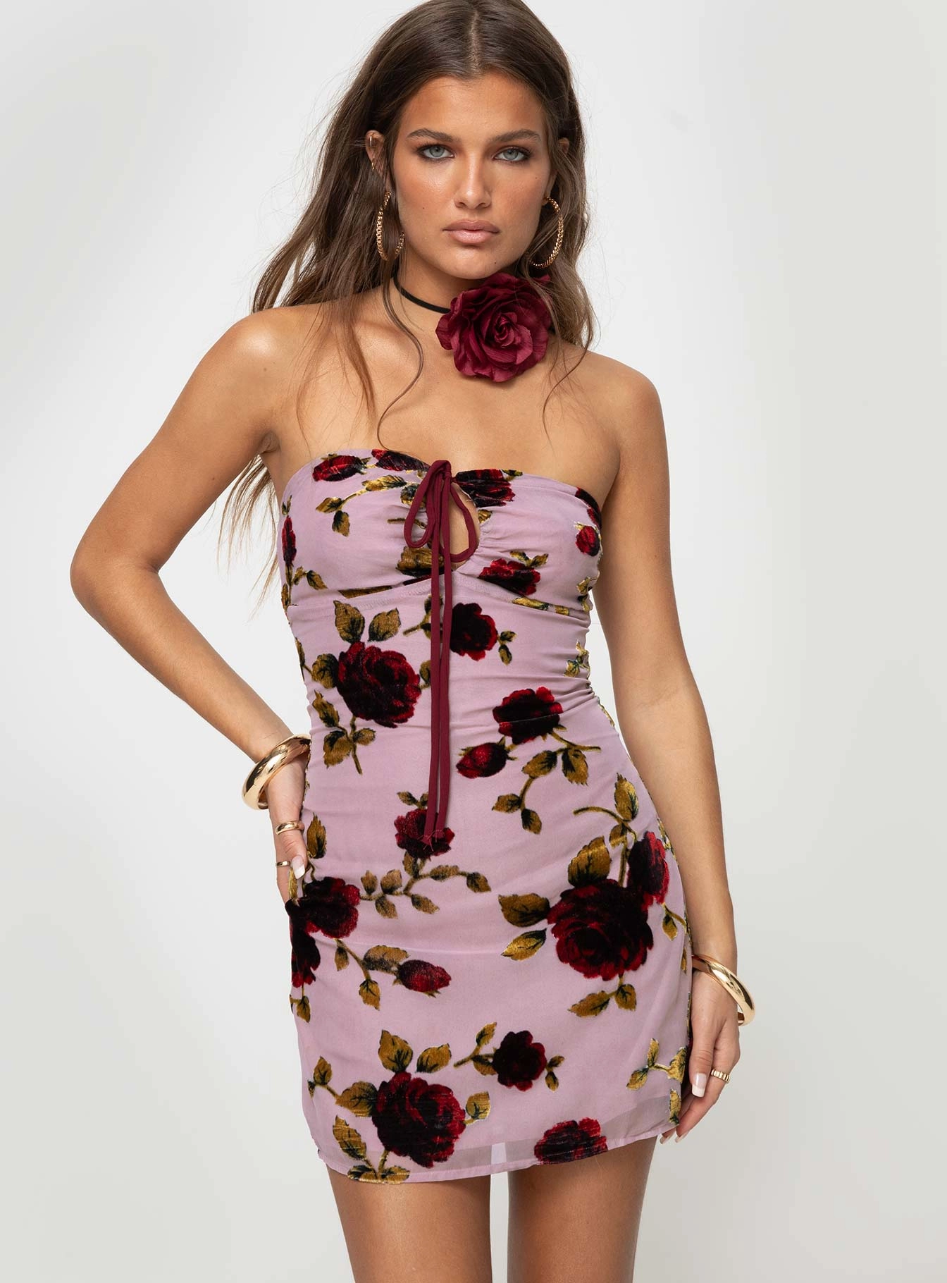 Devino Flower Strapless Mini Dress Pink Multi Easy Texture