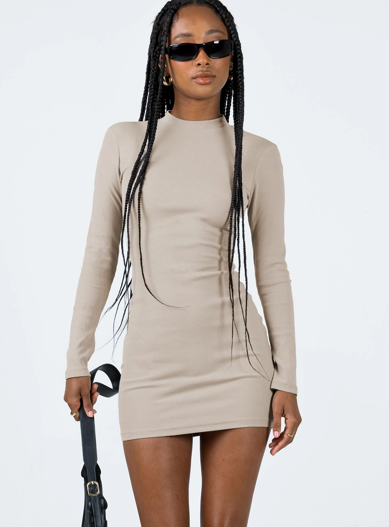 Diani Long Sleeve Mini Dress Beige Organic-Fabric