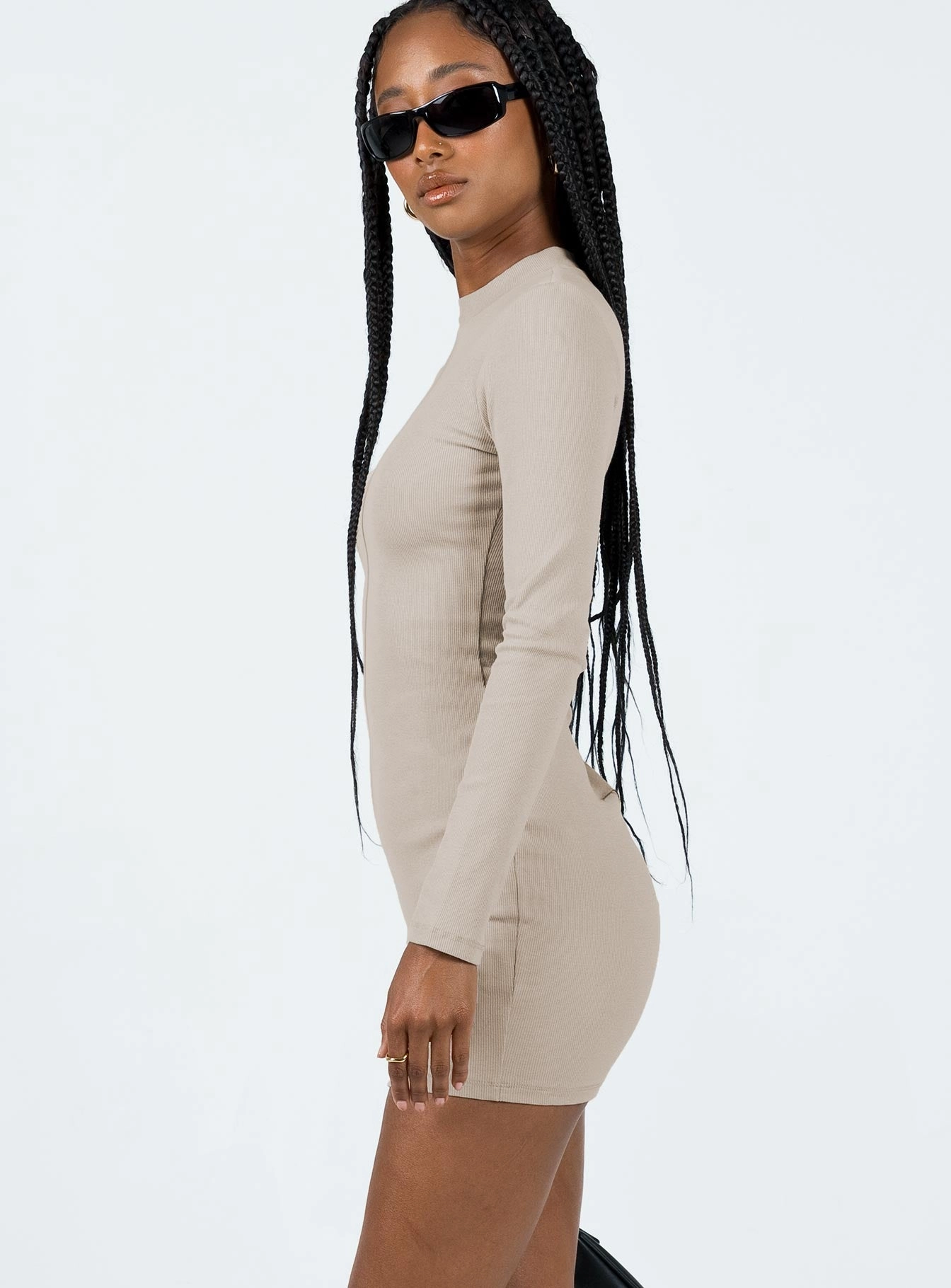 Neutral Flow Diani Long Sleeve Mini Dress Beige