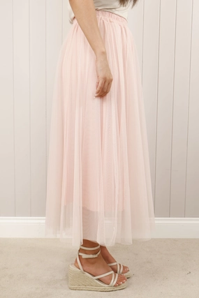 Dilly Plain net skirt Pink Resort Vacation Neutral Look