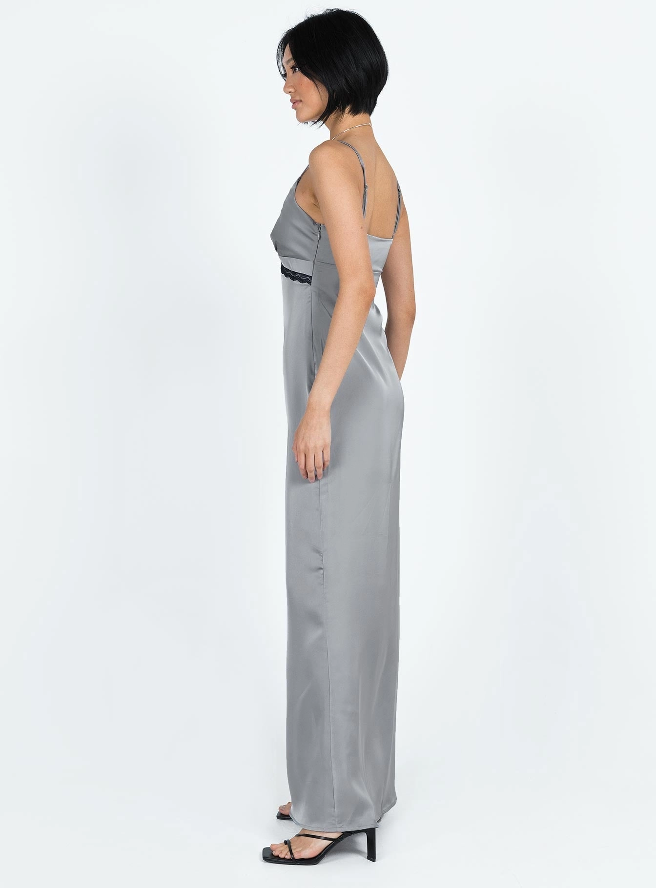 Silk Flow Sidney Lace Trim Maxi Dress Grey