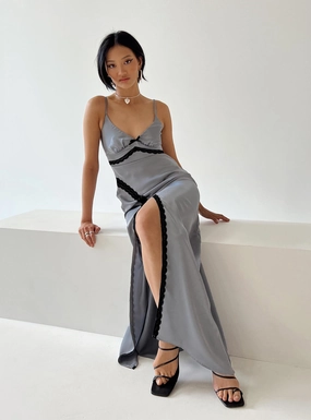 Sidney Lace Trim Maxi Dress Grey Crisp Texture Fresh Energy