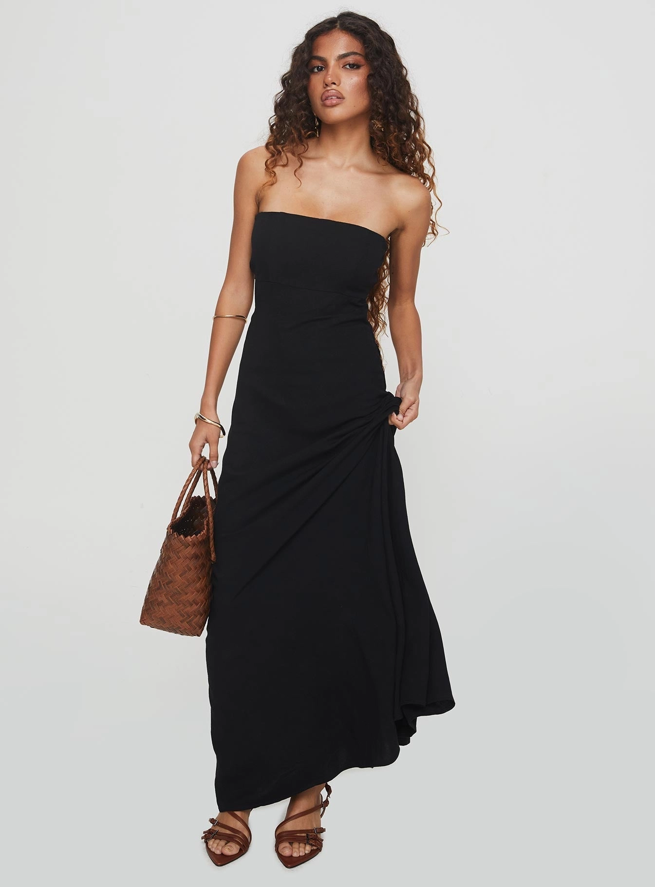 Yahir Strapless Maxi Dress Black Blush Glow Loose Fit