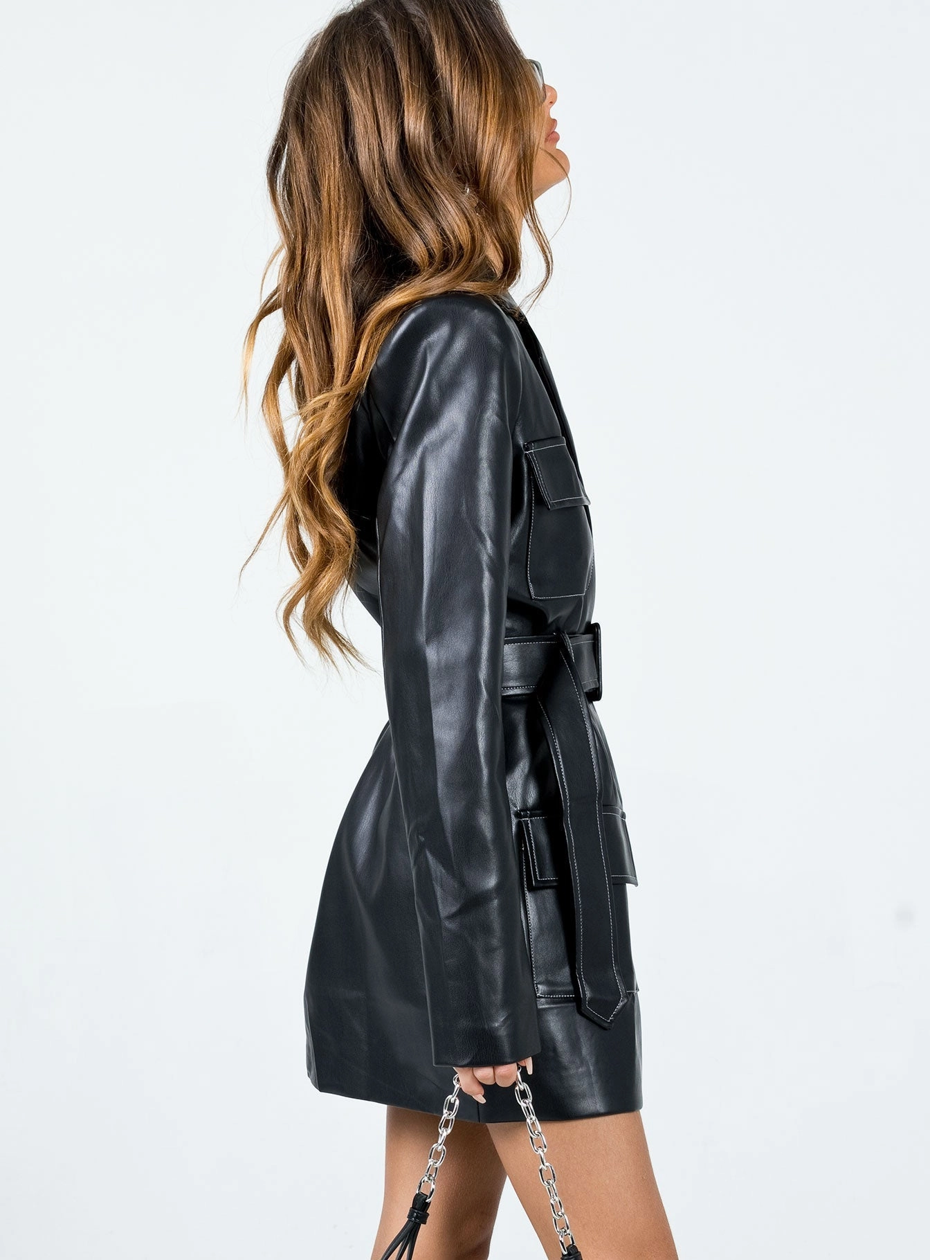 Steinway PU Mini Dress Black Comfy Wear Flowing Design