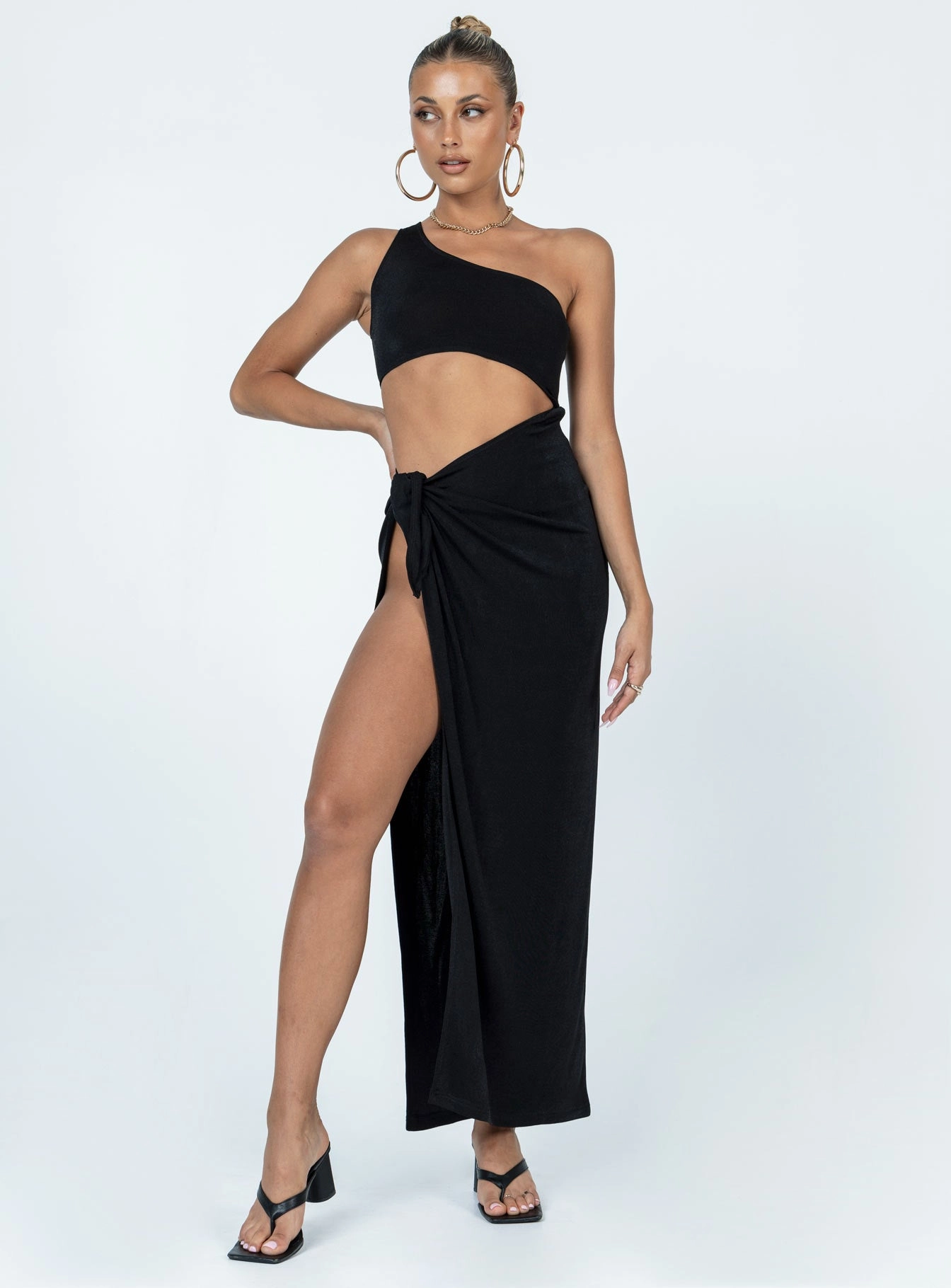 Kola One Shoulder Maxi Dress Black Power Soft Festive Wear