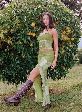 Sharifa Patchwork Maxi Skirt Green Elegant Flow Structured Shape