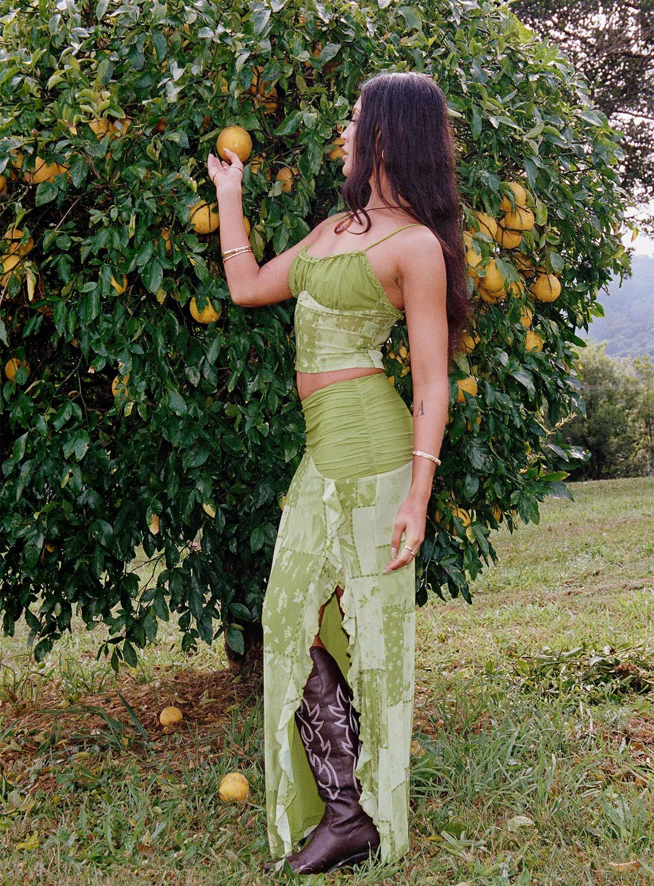 Sharifa Patchwork Maxi Skirt Green Outfit Diary Comfy Wear