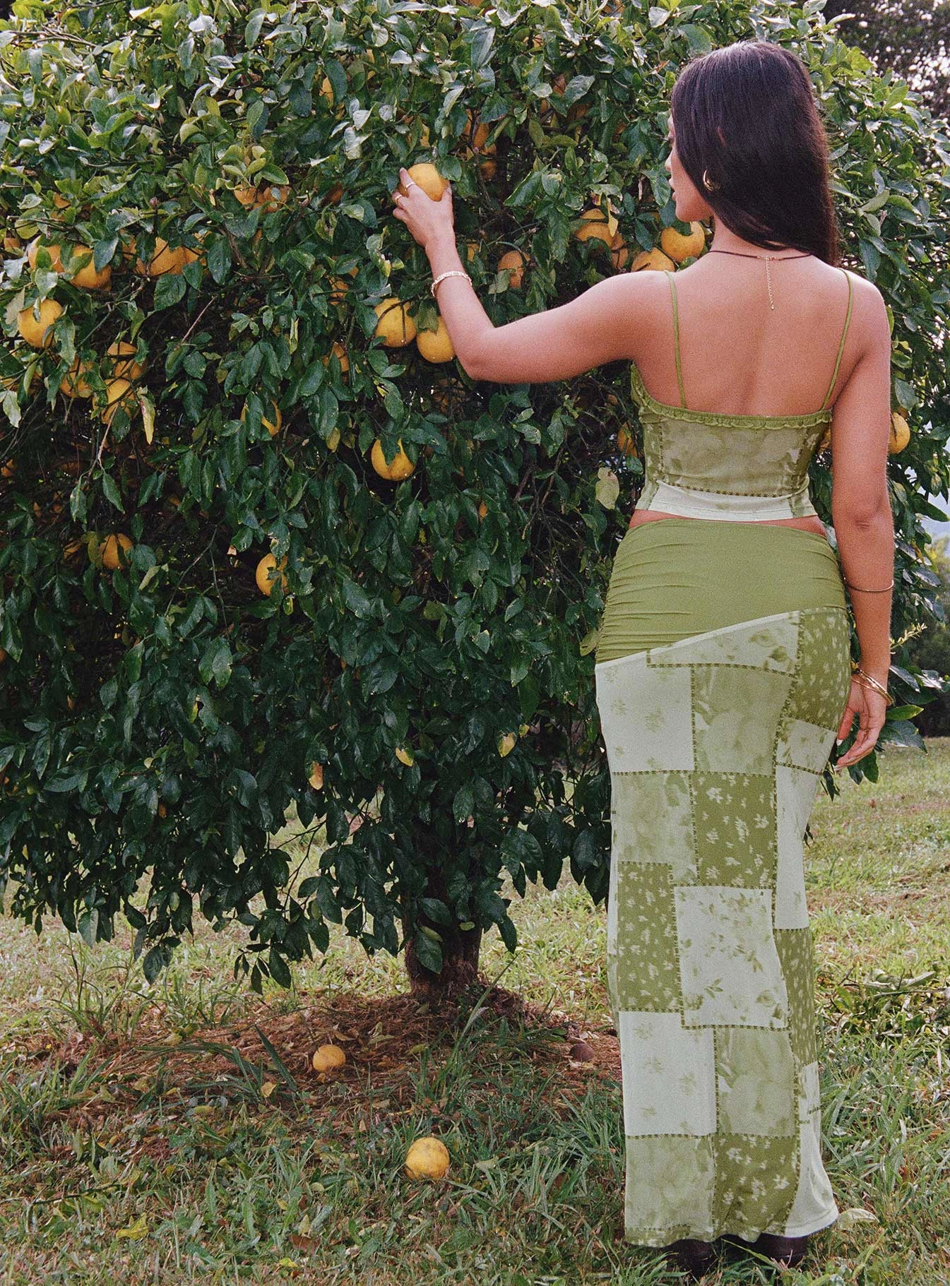 Easy Care Sharifa Patchwork Maxi Skirt Green