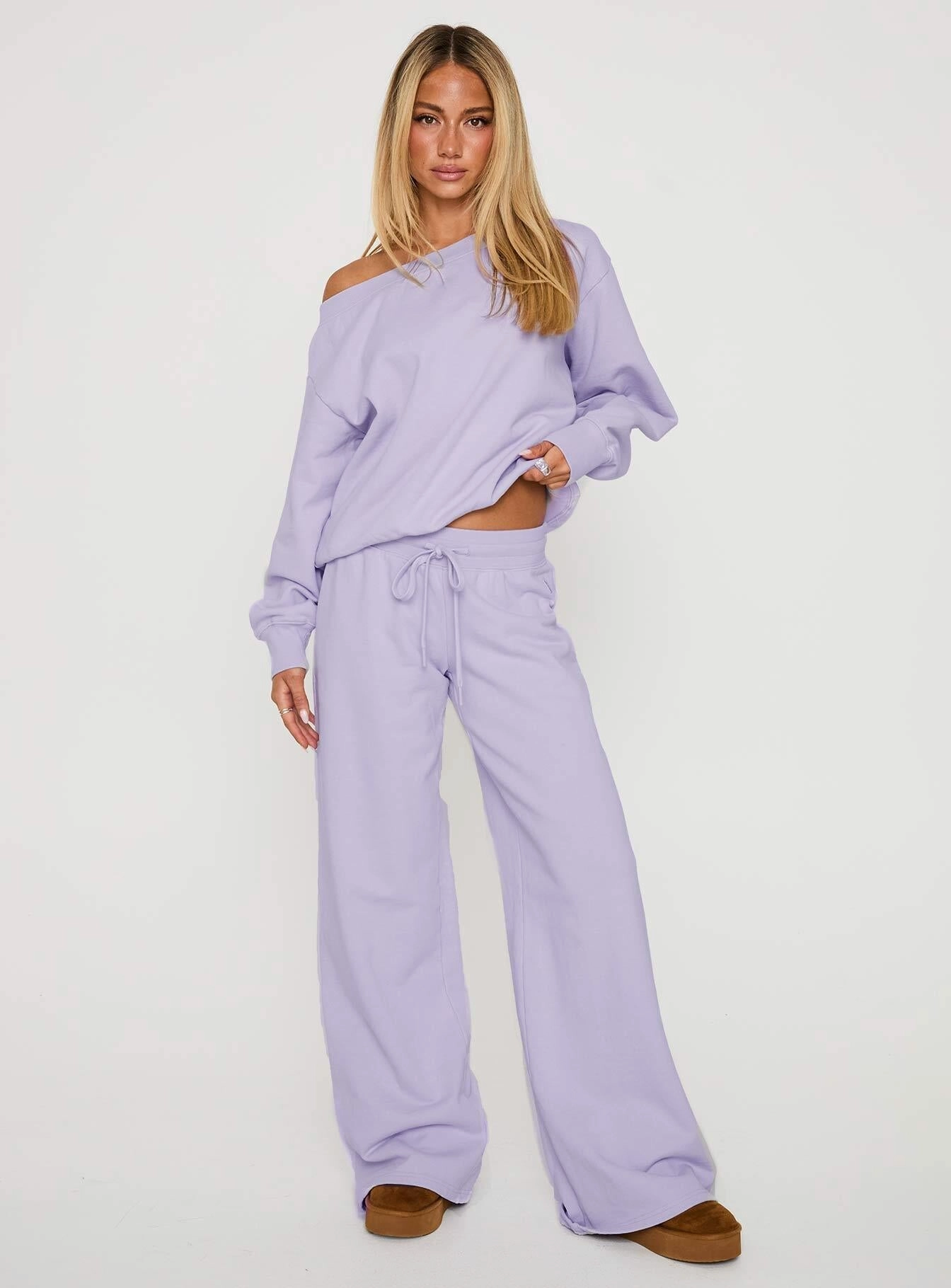 Dodie Wide Leg Pants Washed Lavender Gusseted Crotch breathable panels