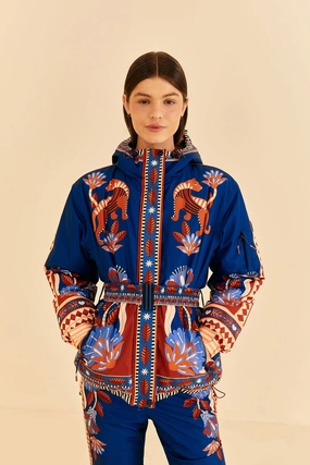 LowProfile Design RibbedKnitCollar Blue Nature Beauty Ski Jacket
