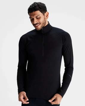 Men's KMDAction Quarter Zip Baselayer Top - Black Tear Resistant Fabric