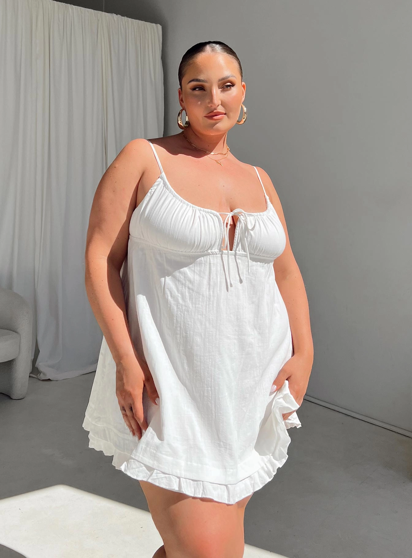 Empress Of Love Mini Dress White Curve Drawstring-Closure Flow Friendly