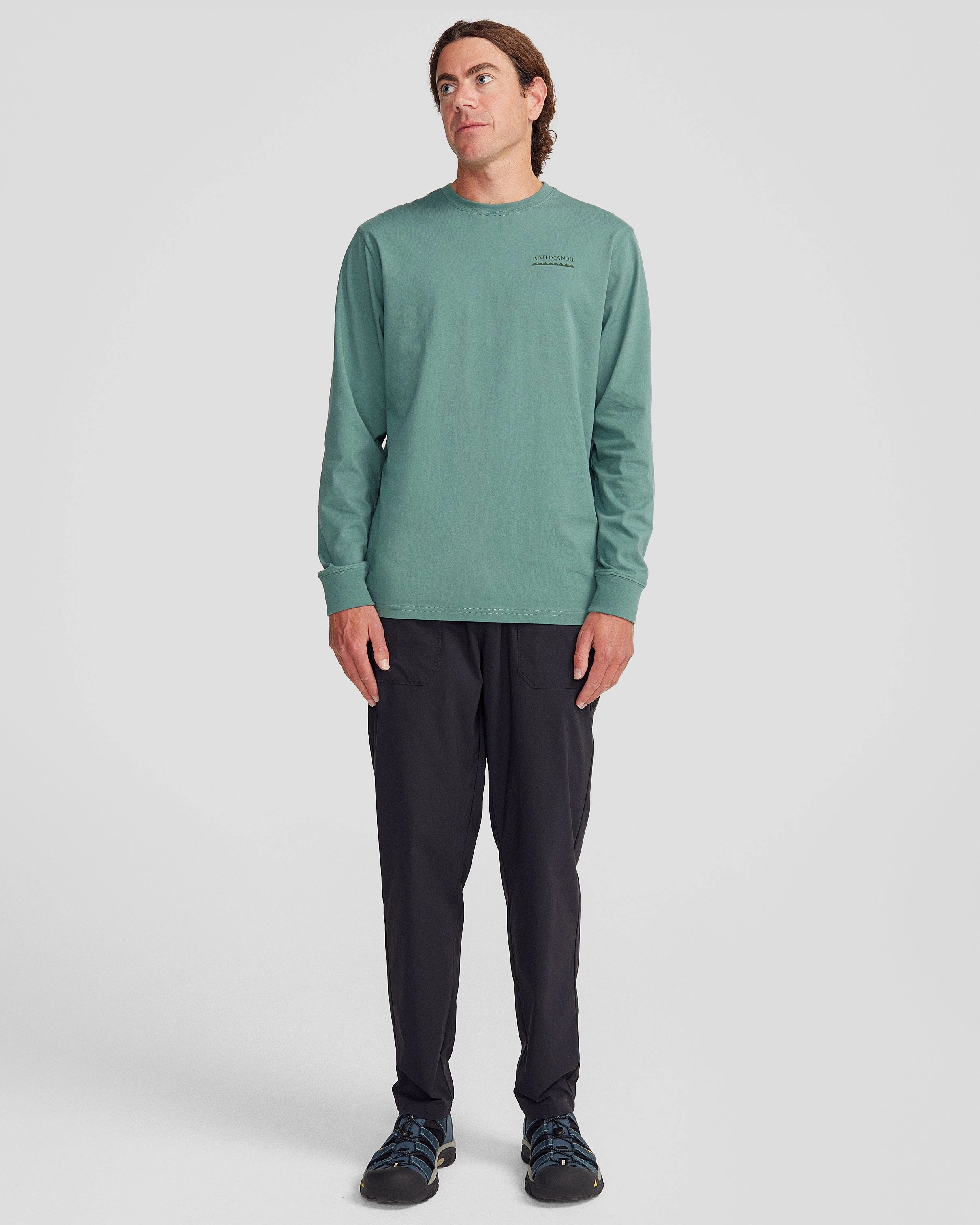 Holiday Outfit Outdoor Smart Men's Heritage Logo Organic Cotton L/S Tee - Light Forest