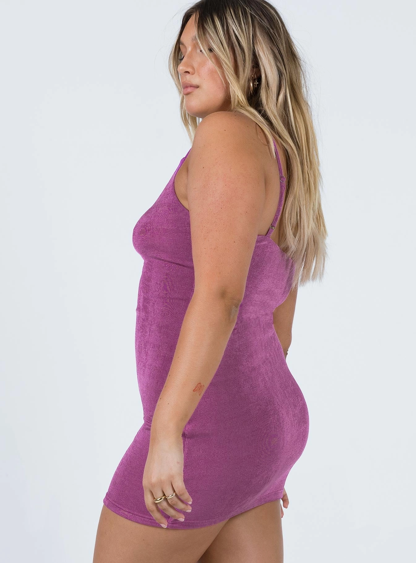 Flexible Fabric Ribbed-Texture Dream Boat Mini Dress Purple