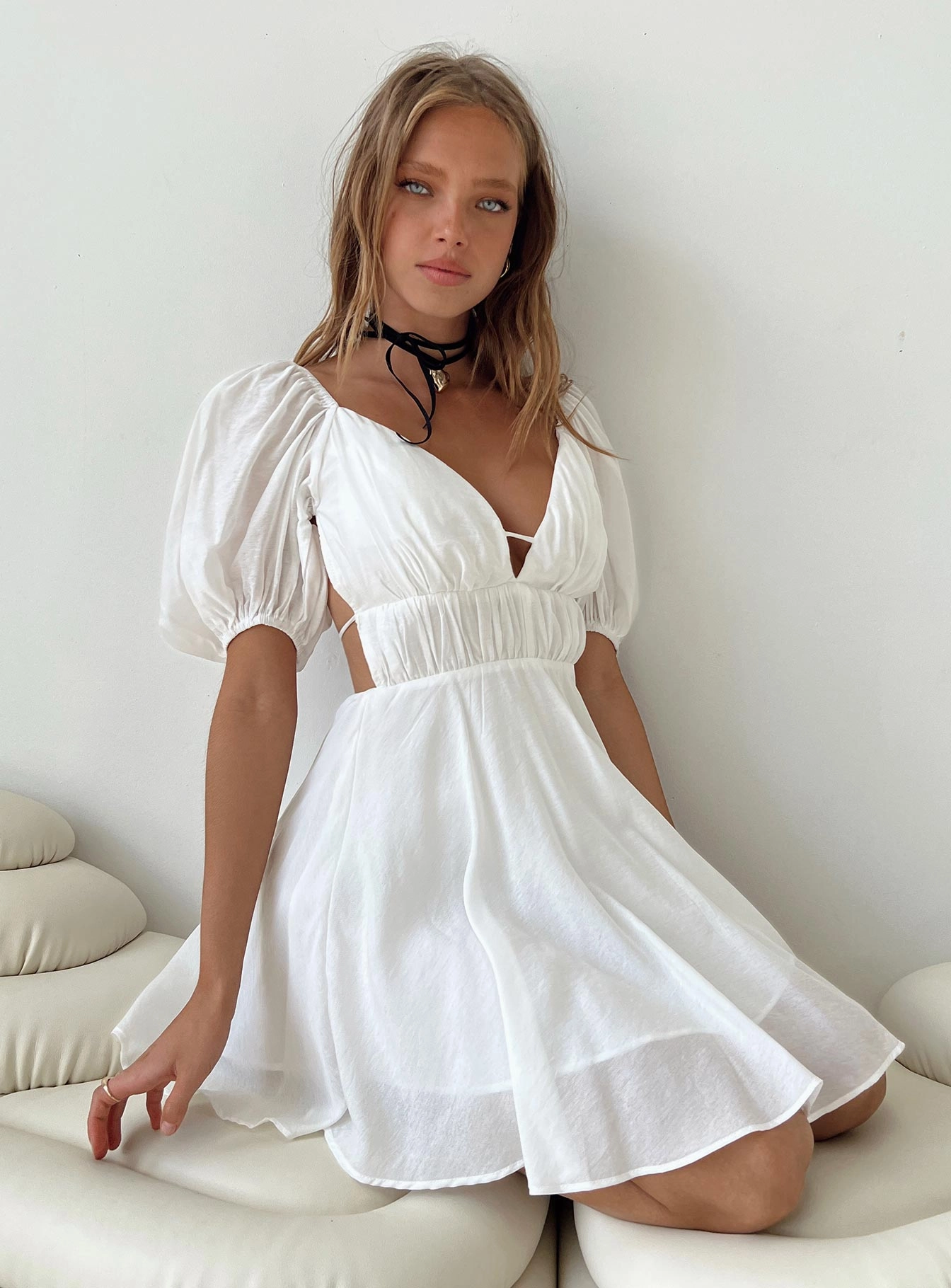 Cline Mini Dress White Contemporary Fit Minimalist-Style