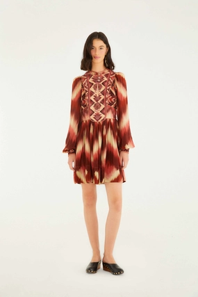 Draped Fabric Dressy look Red Amanda Stripes Tapestry Quilted Mini Dress