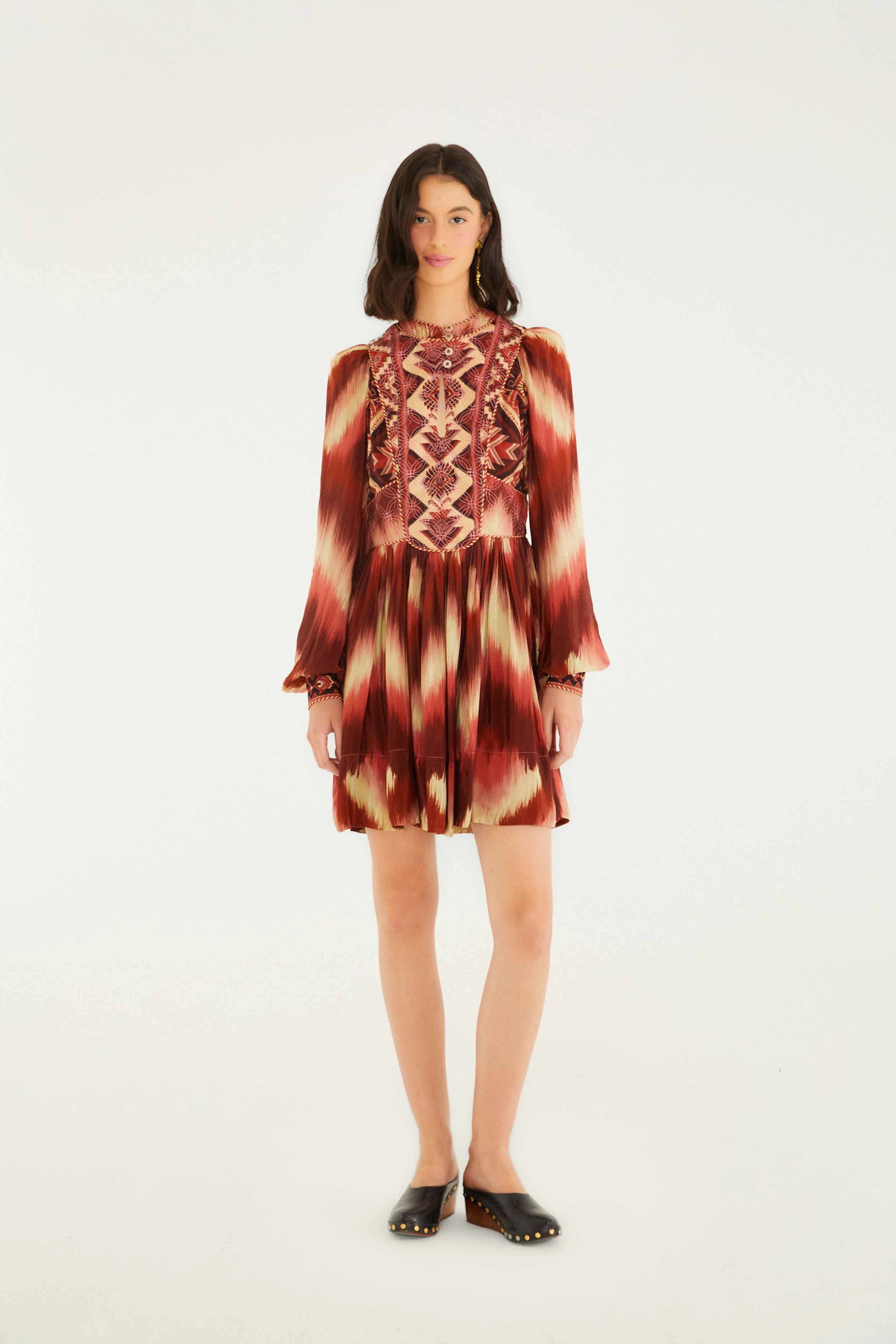 Draped Fabric Dressy look Red Amanda Stripes Tapestry Quilted Mini Dress