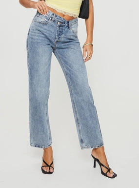 Active Friendly Holly Asymmetric Straight Leg Jean Vintage Mid Wash