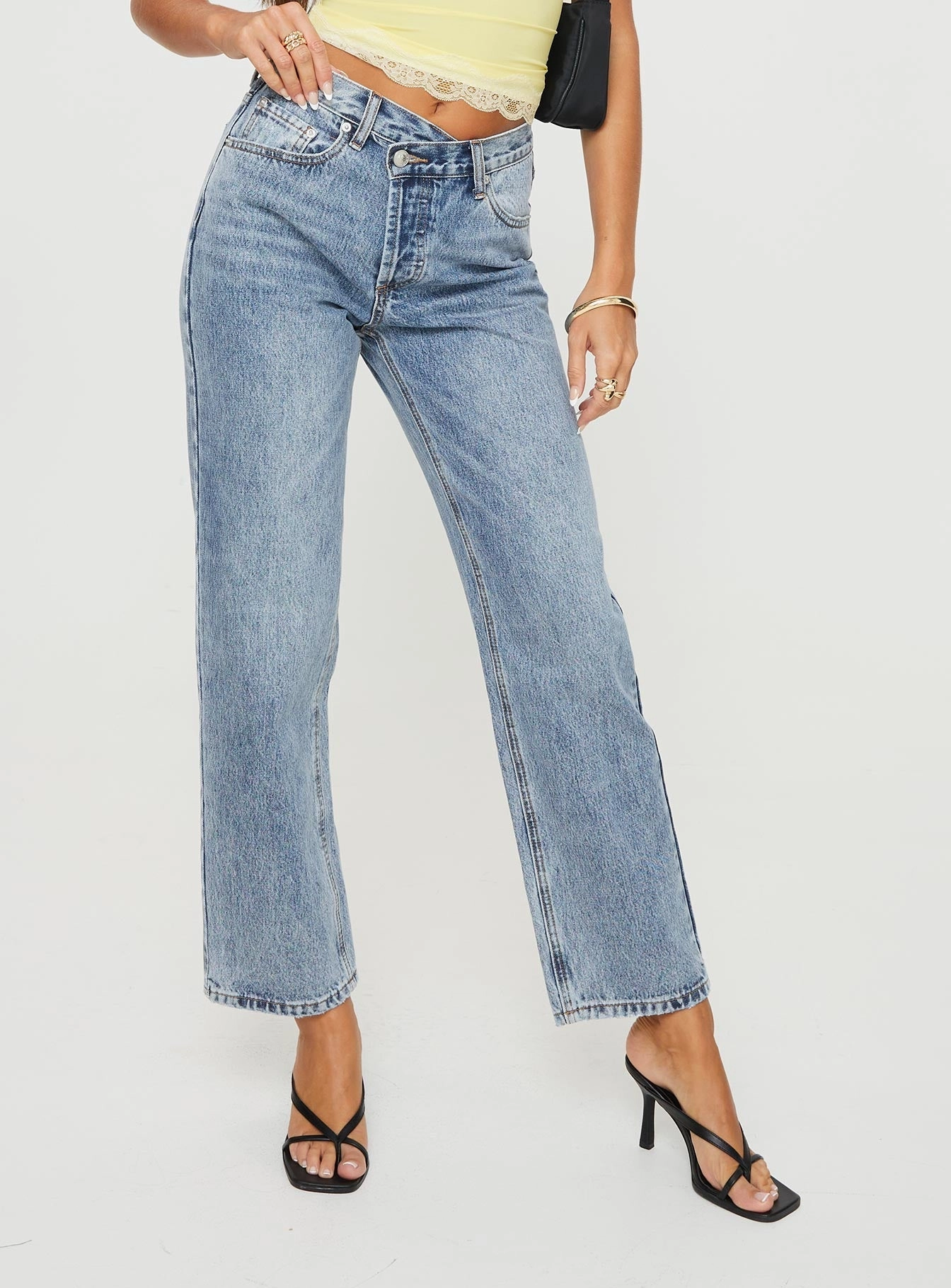 Relaxed Thigh Cut Holly Asymmetric Straight Leg Jean Vintage Mid Wash