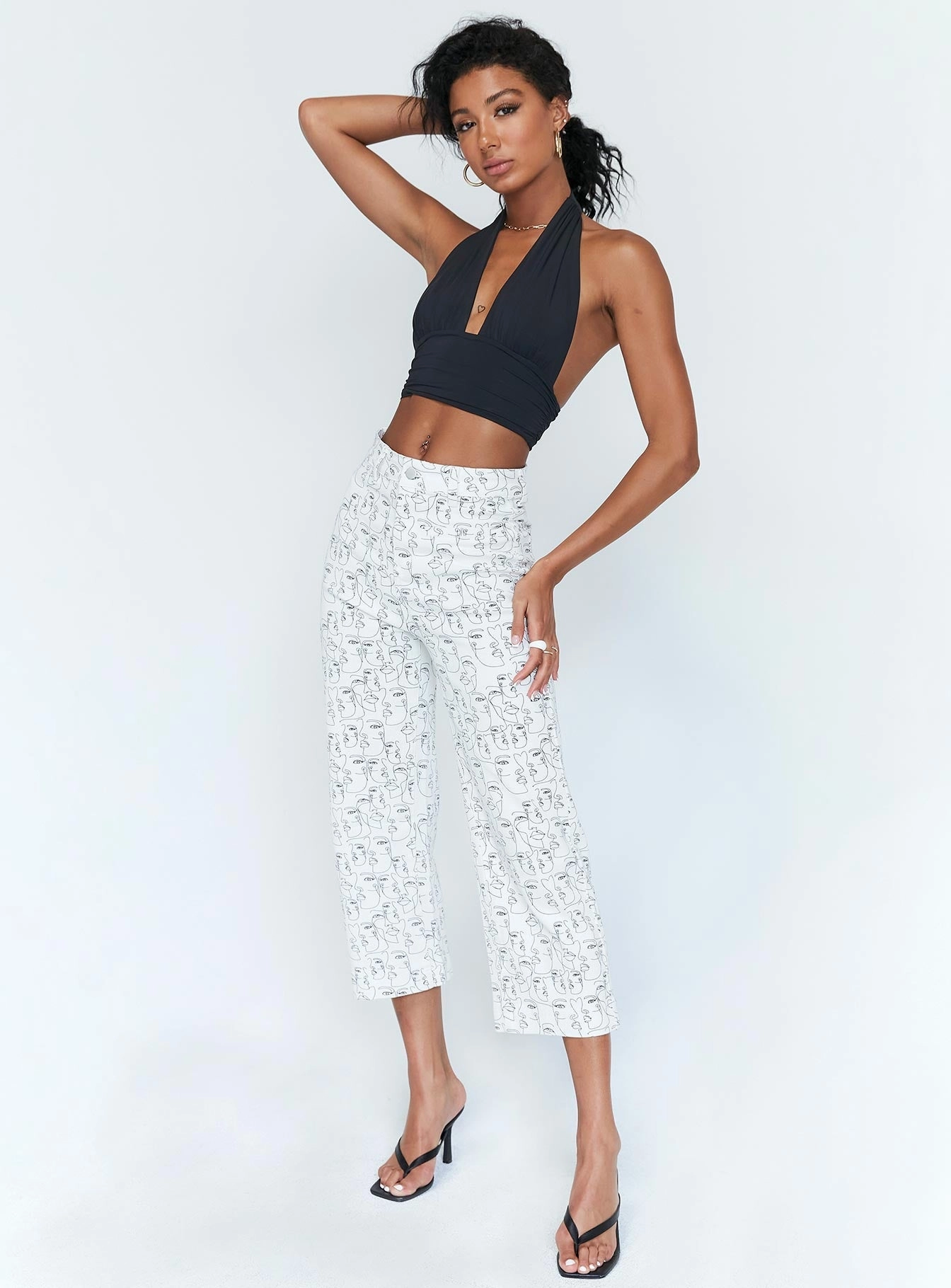 Layer Essential All Occasion Nelly Wide Leg Face Print Pants White