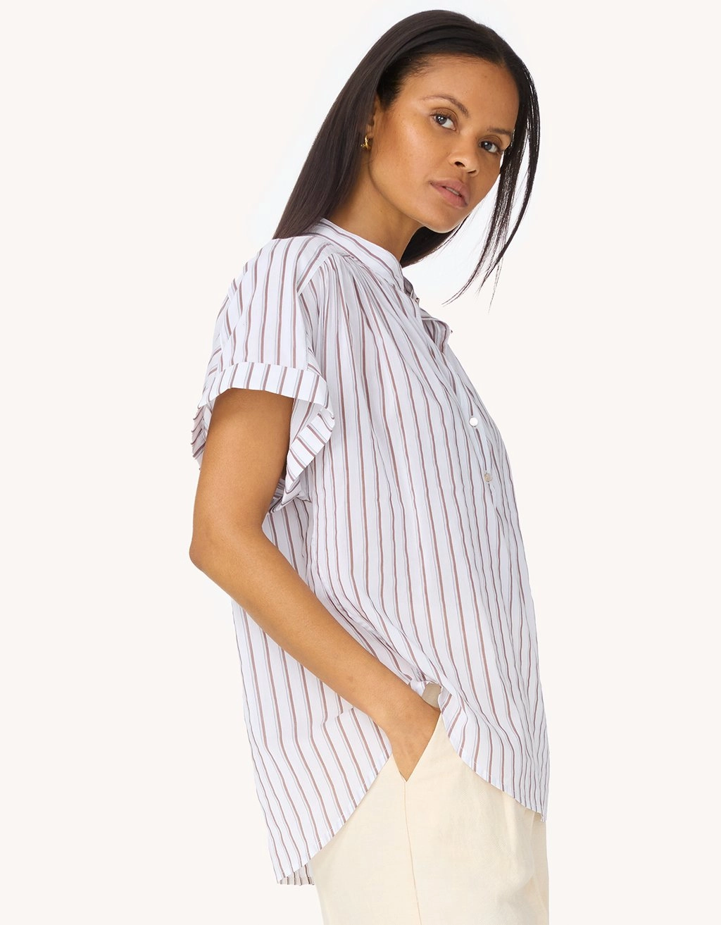 Soft Stretch Collar unsubscribed cotton silk popover top