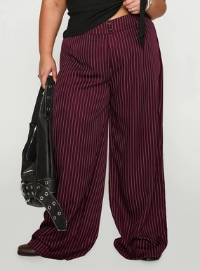 Lorenne Mid Rise Pant Burgundy Pinstripe Curve Movement Ready