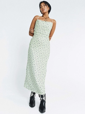 Draped Fabric Signature-Style Malabar Maxi Dress Mint / Floral