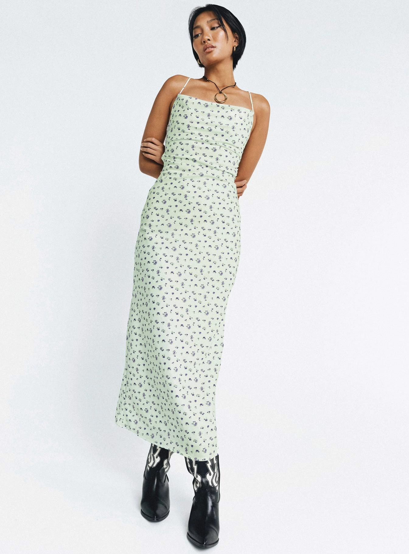 Draped Fabric Signature-Style Malabar Maxi Dress Mint / Floral
