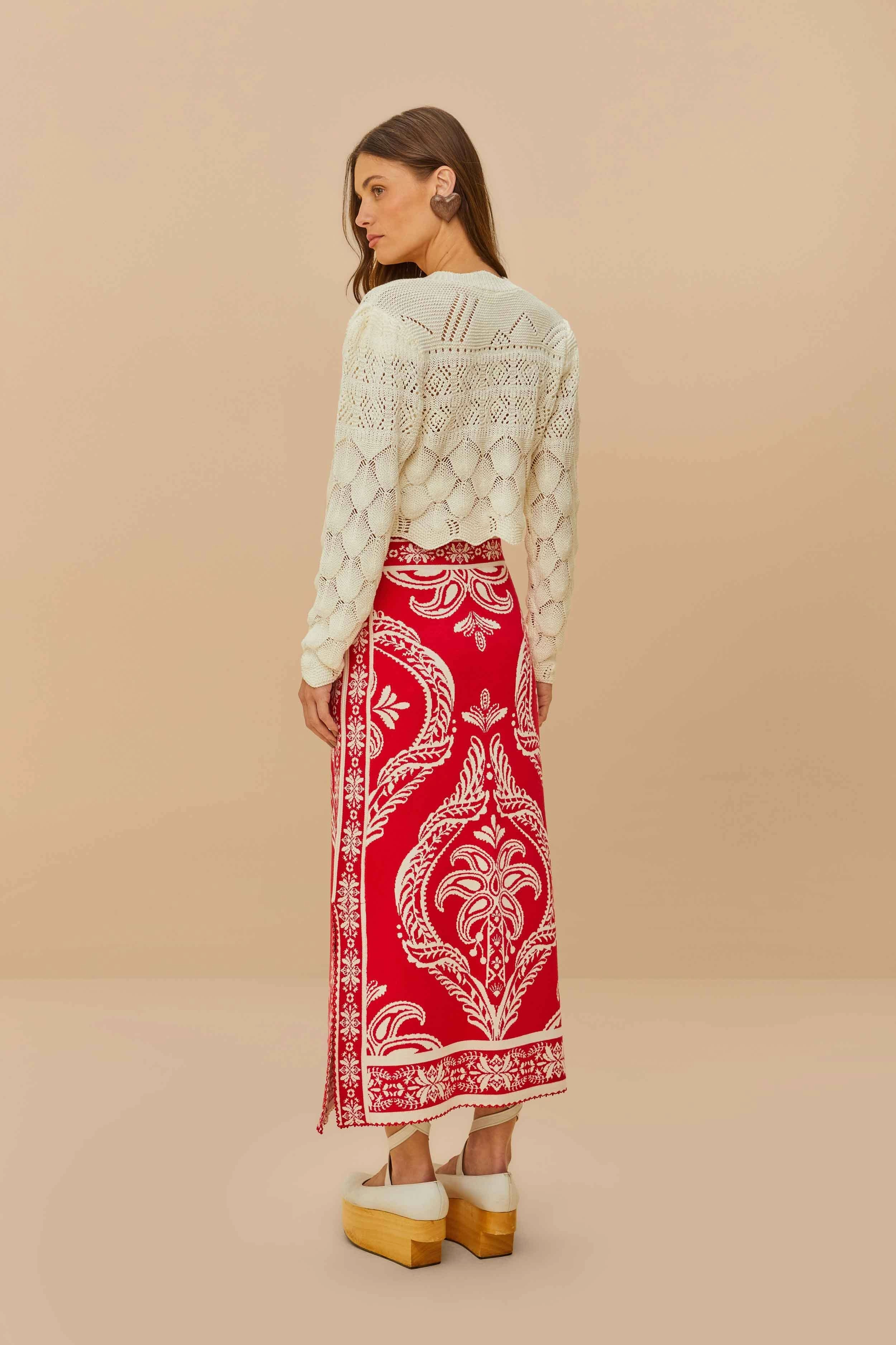 Relaxed Feel Fresh Detail Red Tropical Jacquard Knit Skirt